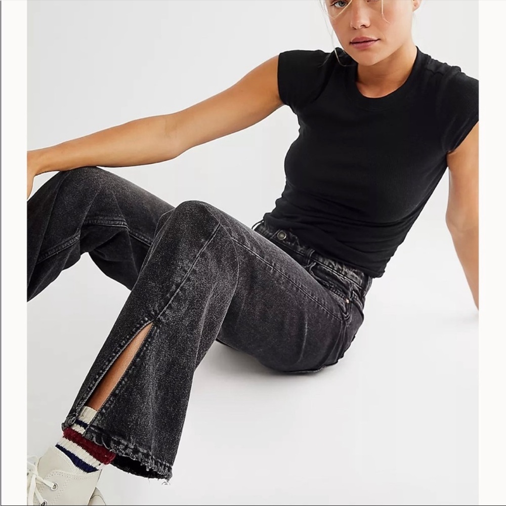 Free People Slit Front High Rise Straight Leg Jeans